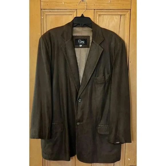 Remy Leather Other - Remy Mens Soft Genuine Leather USA Made Blazer Jacket Size 44 XL Brown VINTAGE